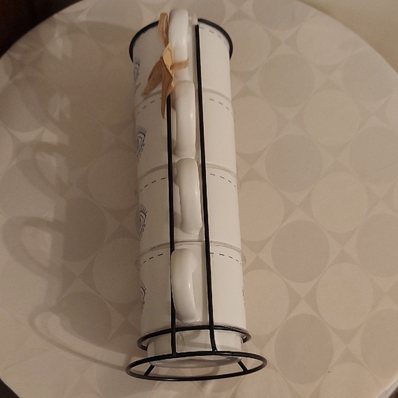 Stackable White and Blue Evil Eye Mug Set With Metal Stand - Picture 5 of 8